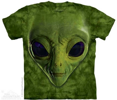 Green Alien Face T-Shirt - Click Image to Close