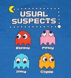 Pac Man Usual Suspects T-Shirt - Click Image to Close