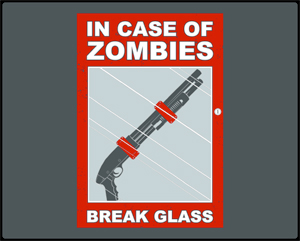 In Case of Zombies Break Glass T-Shirt - Click Image to Close