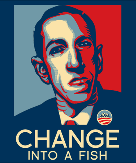 HP Lovecraft Change into a Fish Dagon T-Shirt - Click Image to Close