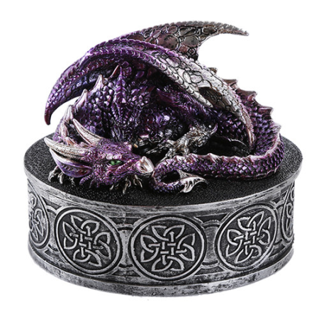 Dragon Celtic Box (Round) w Purple Dragon - Click Image to Close