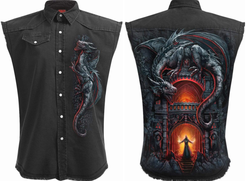 Dragon's Lair Sleeveless Stonewashed Denim Shirt - Click Image to Close