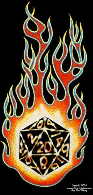 Flaming D20 Shirt - Click Image to Close