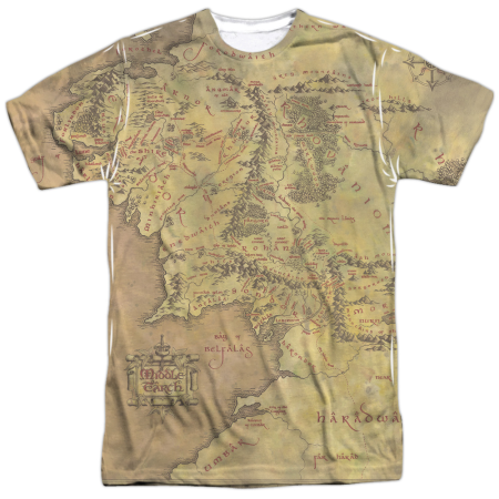 Middle Earth Map Sublimated LOTR T-Shirt - Click Image to Close