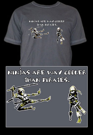 Ninjas are Way Cooler than Pirates Ringer Tee 100% cotton. - Click Image to Close