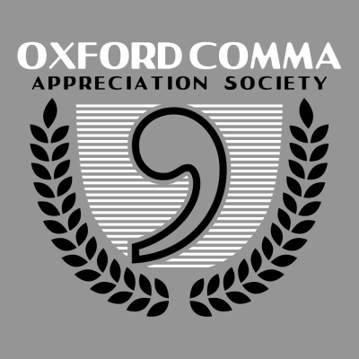 Oxford Comma Appeciation Society T-Shirt - Click Image to Close