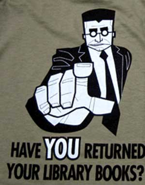 Rex Libris Have You Returned Your Library Books T-Shirt - Click Image to Close