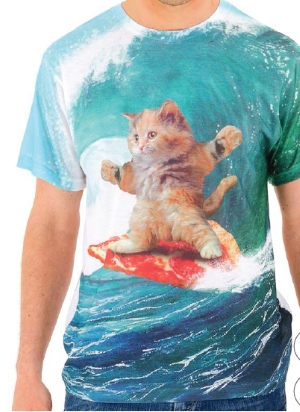 Surfs Up Pizza Cat T-Shirt - Click Image to Close