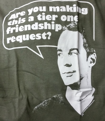 Sheldon Cooper Tier One Friendship Request T-Shirt - Click Image to Close