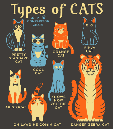 Types of Cats Women's Cut T-Shirt - Click Image to Close