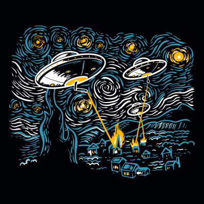 Starry Invasion UFO Van Gogh Parody T-Shirt